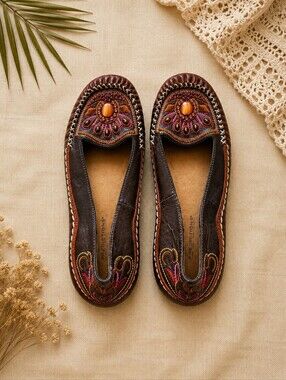 Predictions Beaded Embroidered Ballet Flats Brown Boho Size 7